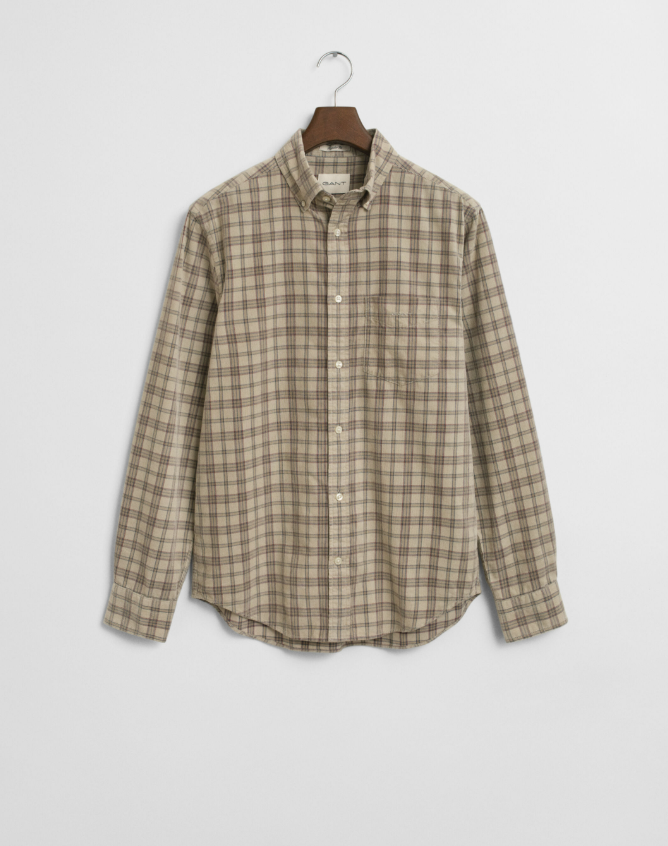 Gant L/Erm Kordfløyel Skjorte Ruter Greige