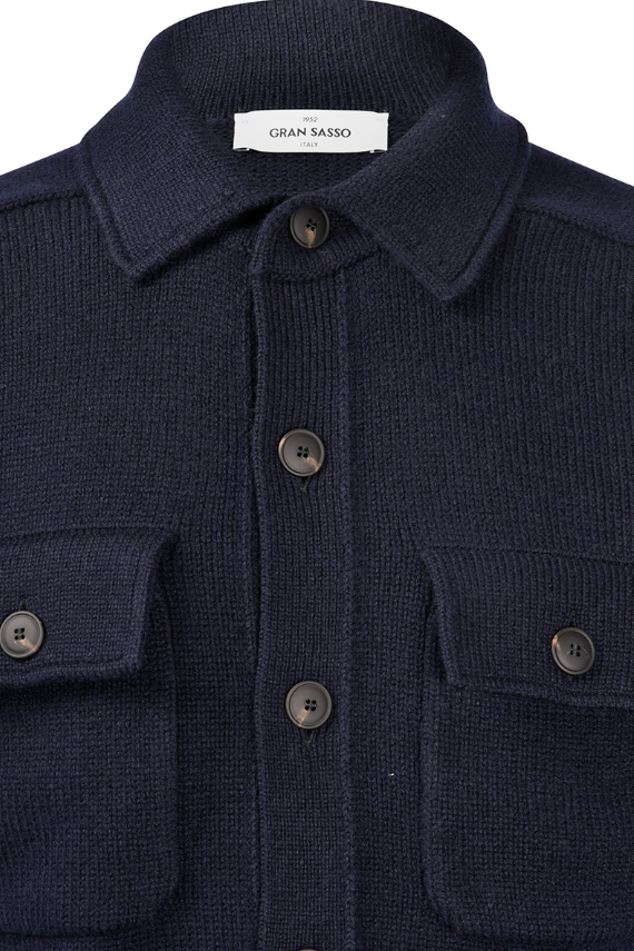 Gran Sasso Merino Cardigan Knapper M/Brystlommer Marine