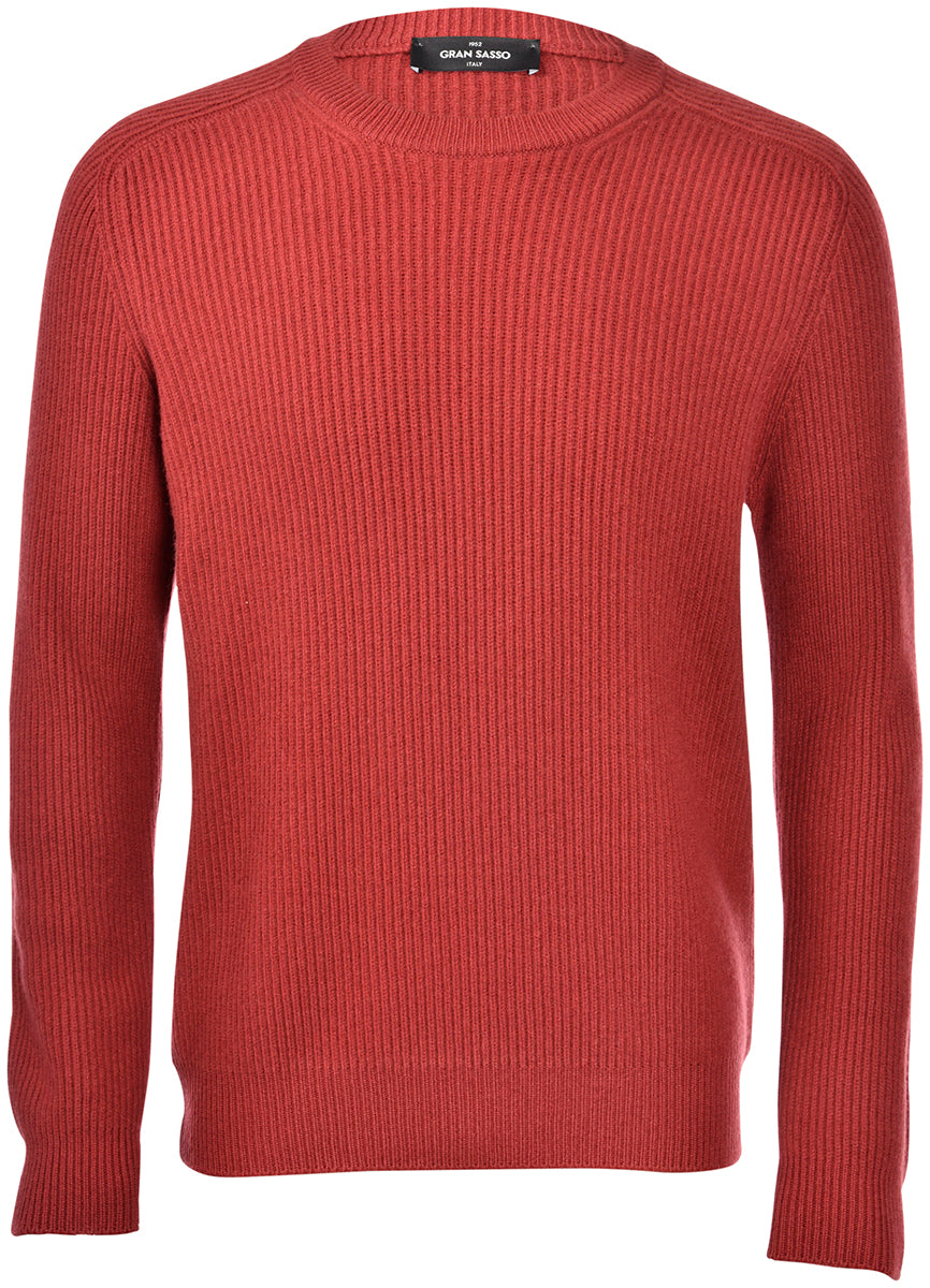 Gran Sasso Crewneck Fisherman's Rib Merino/Kashmir Rød