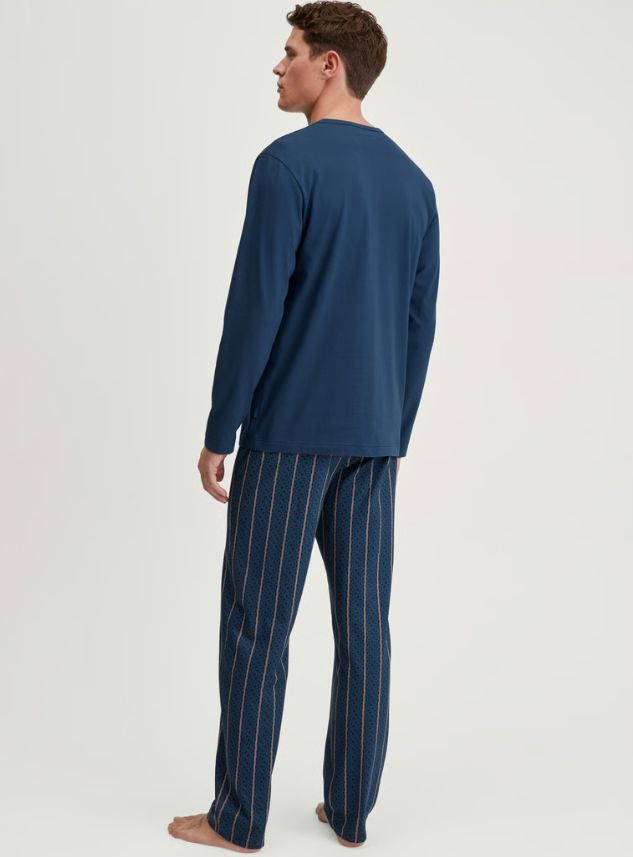 Calida Pyjamas Bomull Striper Blå/Oransje