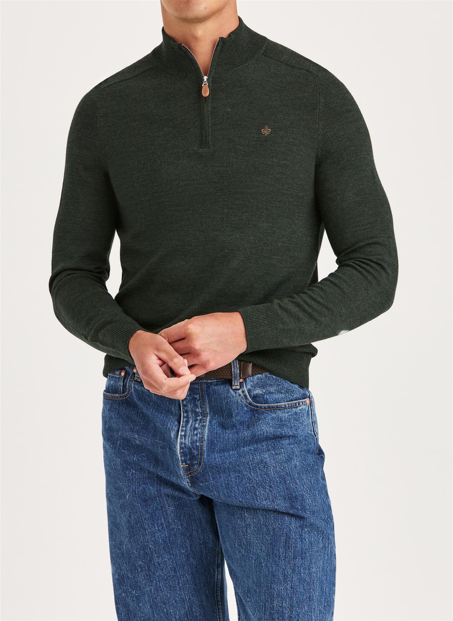 Morris John Zip Merinoull Olivengrønn