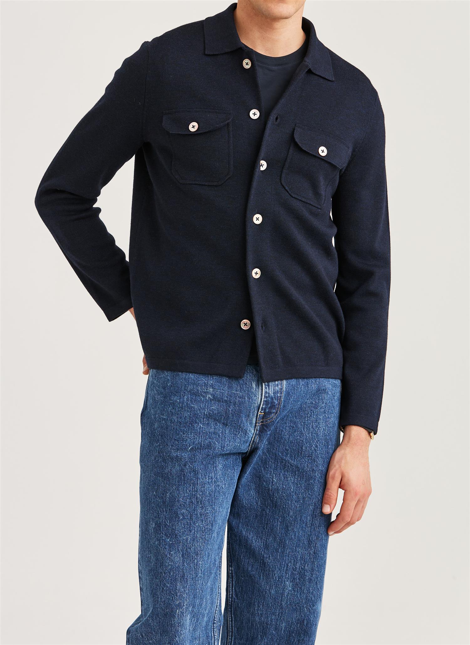 Morris Merino Walter Overshirt Marine