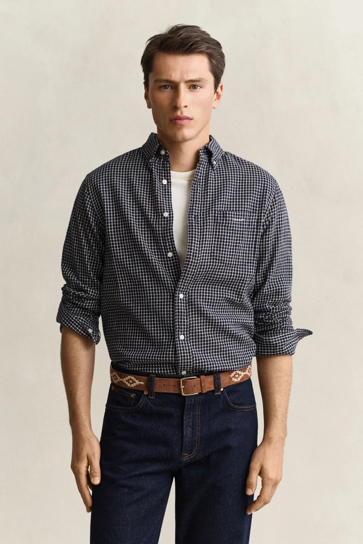 Gant Skjorte Windblown Flanell Småruter Marine