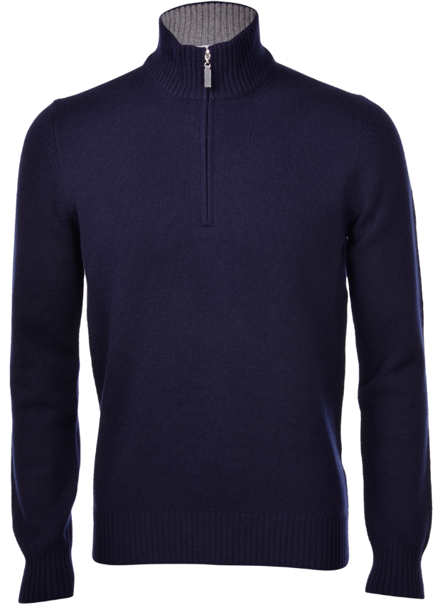Gran Sasso Half Zip Merino/Kashmir M/Ribb Marine