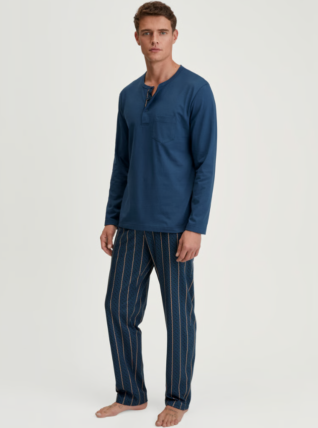 Calida Pyjamas Bomull Striper Blå/Oransje