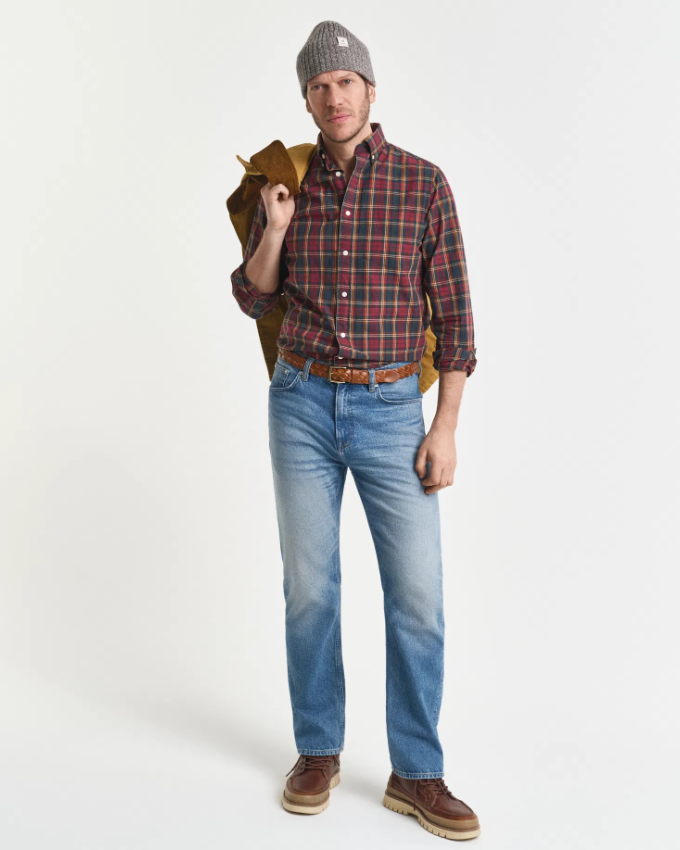 Gant Archive Poplinbomull Ruter Plommerød