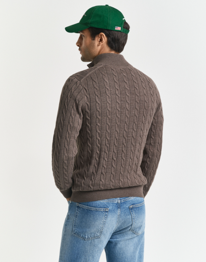 Gant Kabelstrikk Half-Zip Bomull Brun