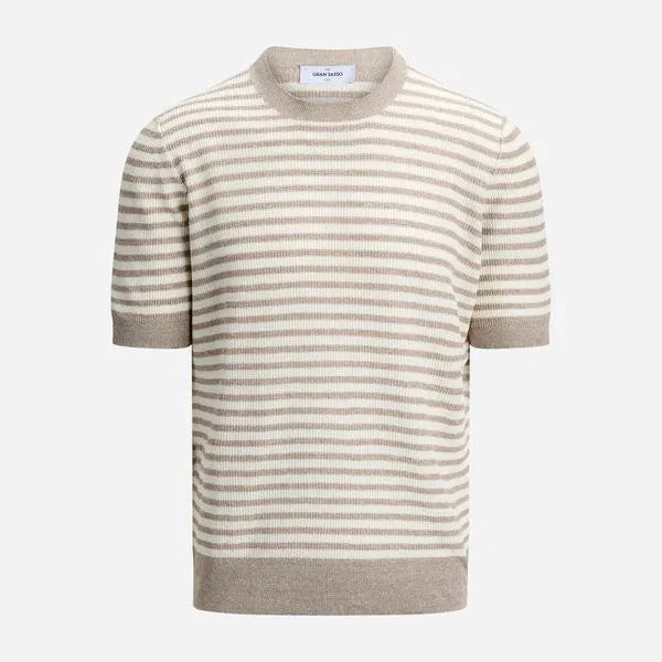 Gran Sasso Strikket T-shirt Bom/Lin Stripet Beige