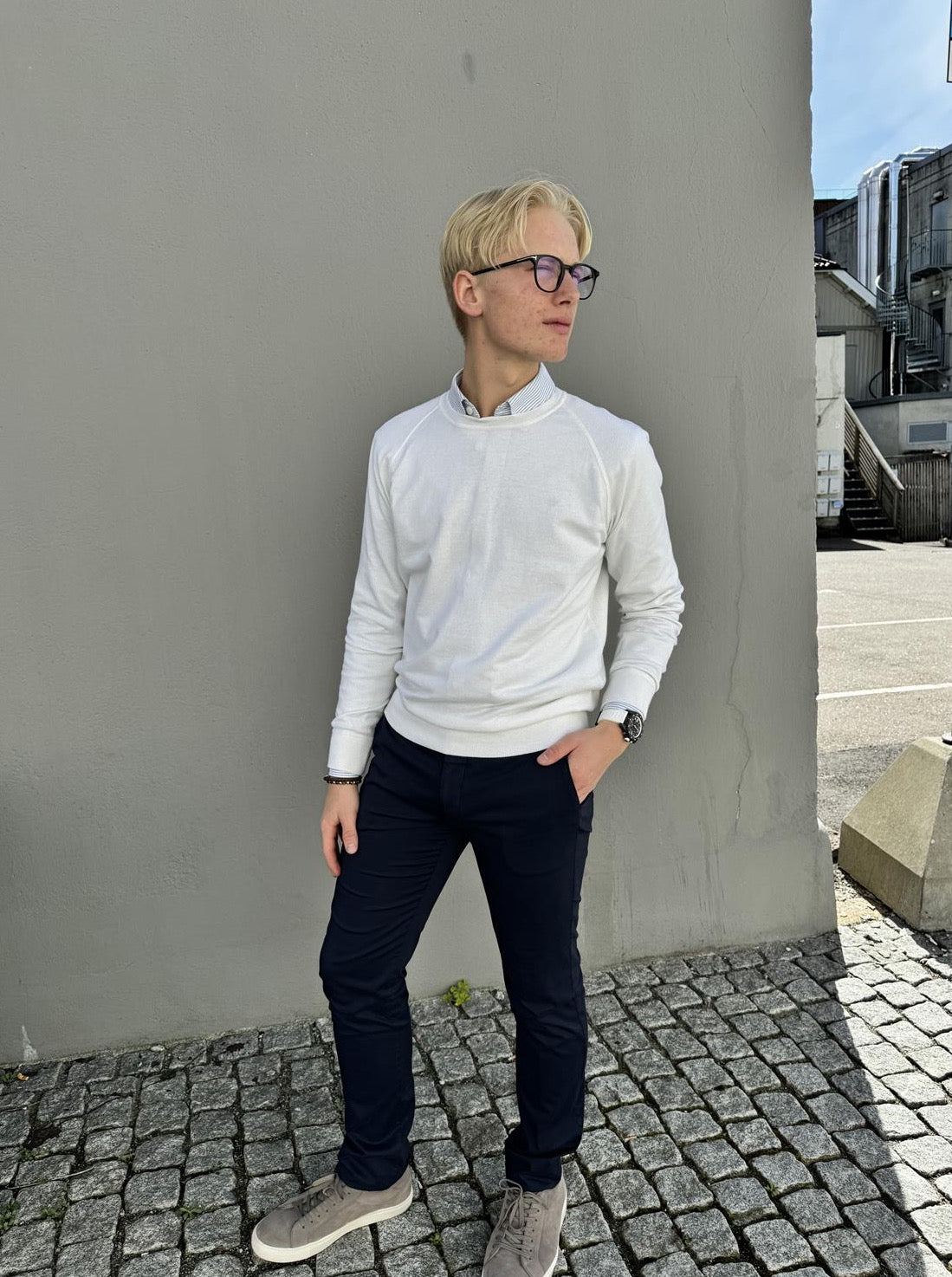 Berwich Chinos Vulcano Bomull/Silke Marine