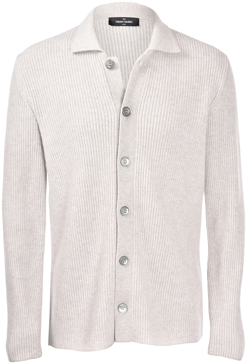 Gran Sasso Ribbestrikket Cardigan M/Knapper Lys Grå