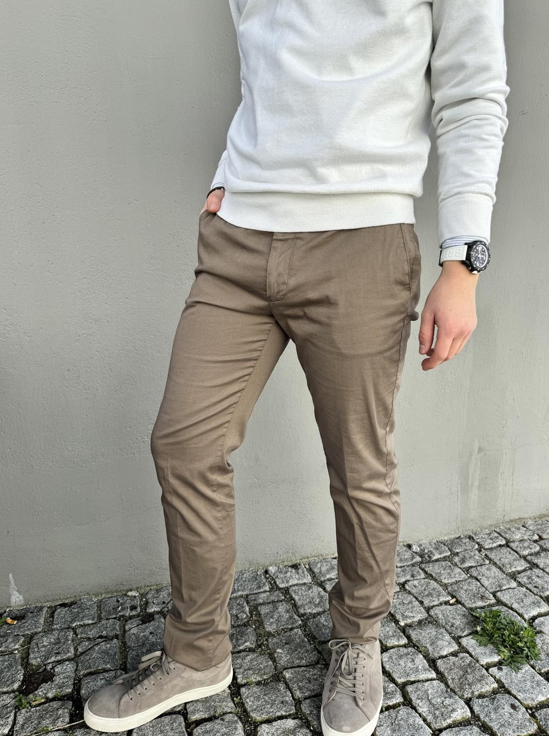 Berwich Chinos Vulcano Bomull/Silke Brun