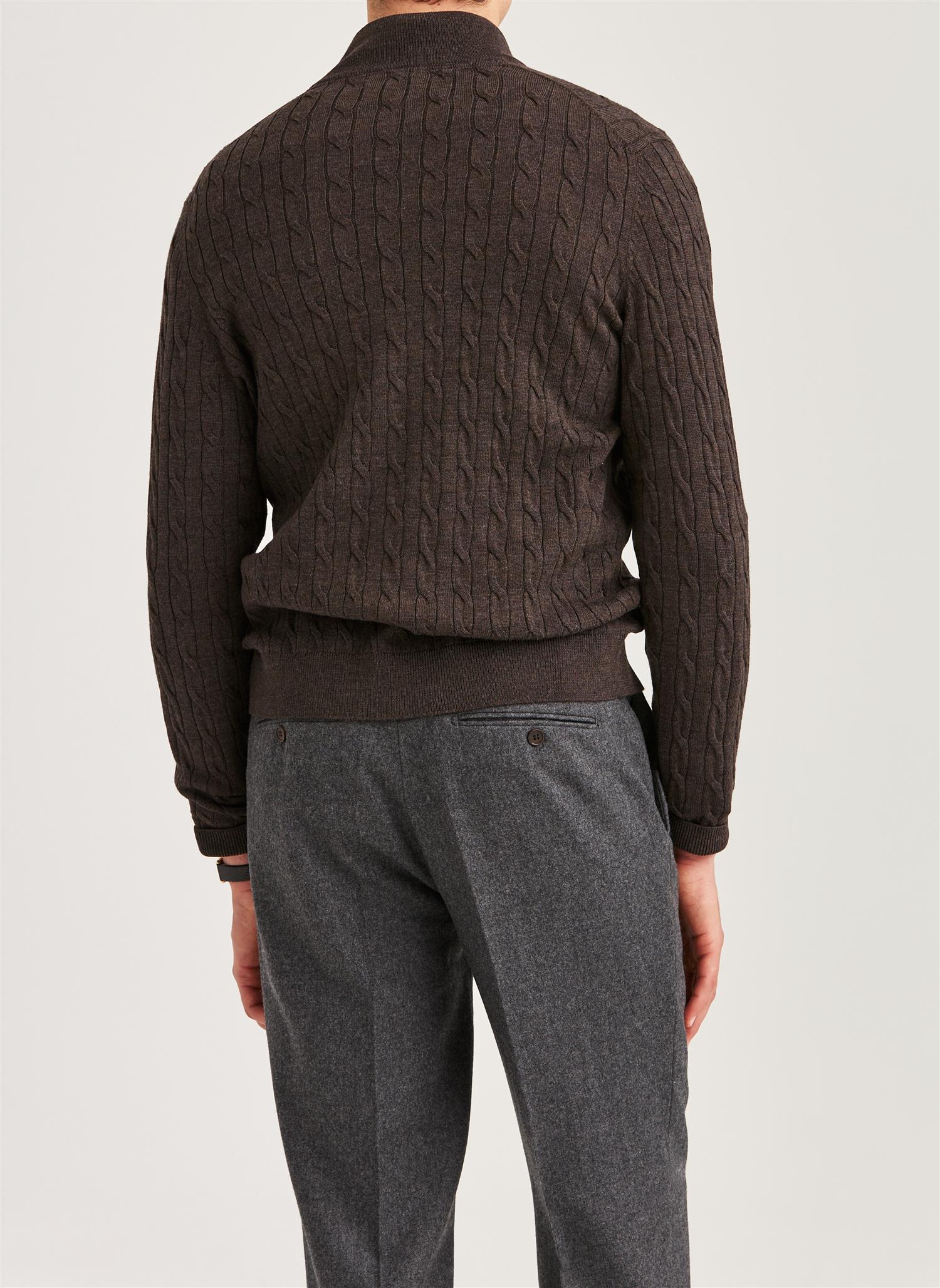 Morris Cable Zip Cardigan Merino Brun