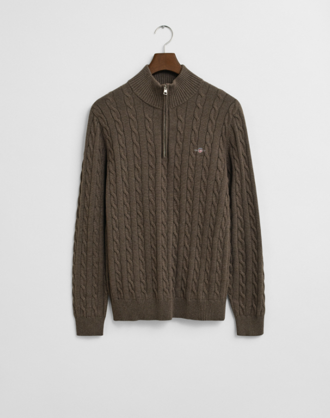 Gant Kabelstrikk Half-Zip Bomull Brun