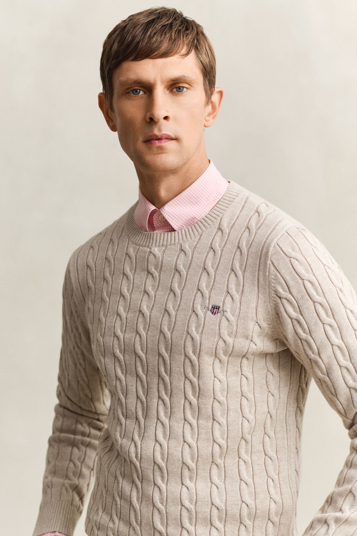 Gant R-Hals Kabelstrikket Genser Beige