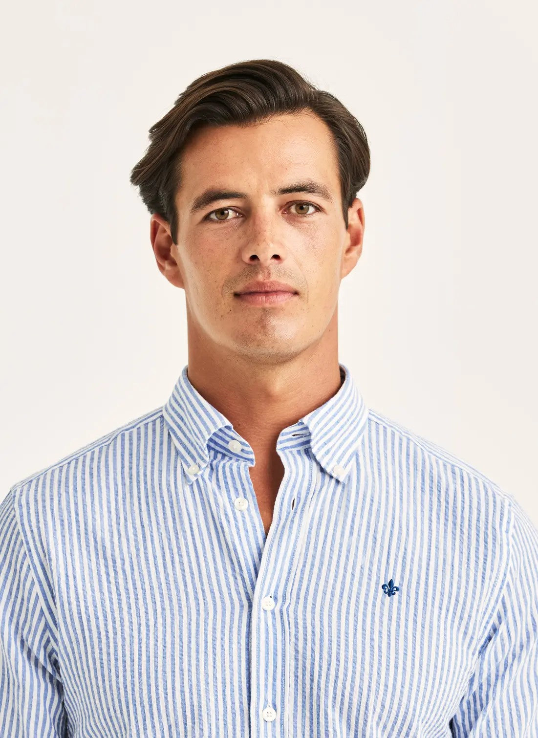 Morris Seersucker Skjorte Blå Stripet