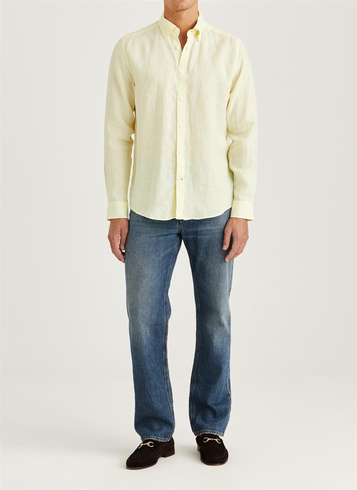 Morris Douglas L/Erm Skjorte Lin Gul