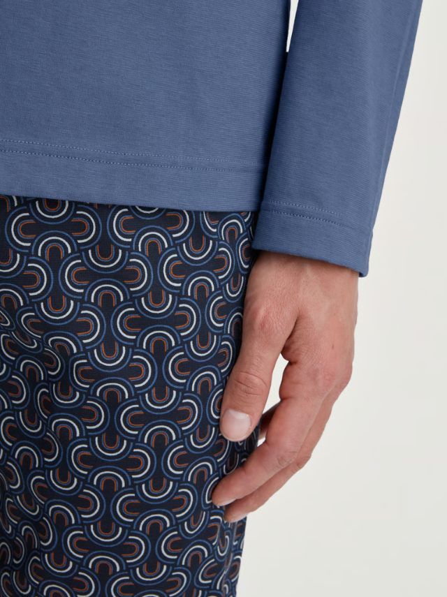 Calida Pyjamas R-Hals Mellomblå M/Mønster