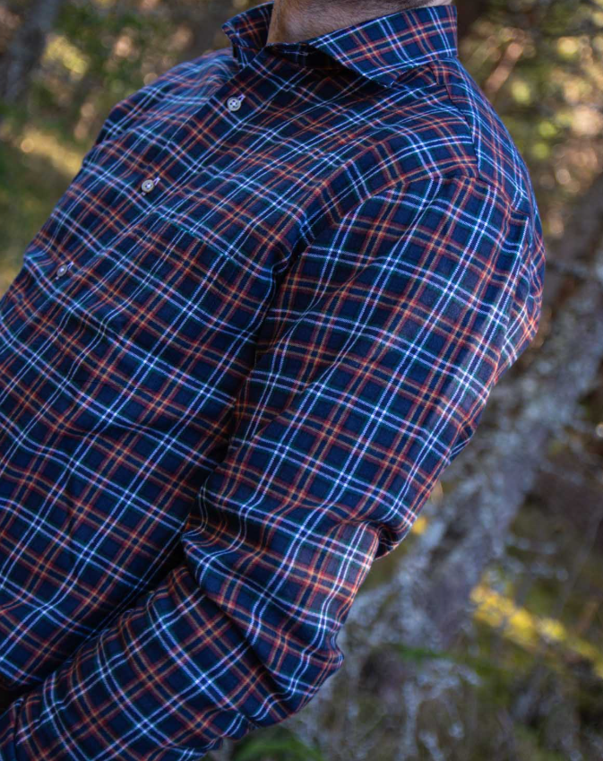 Oscar Of Sweden Flanellskjorte Bomull/Ull Ruter Blå