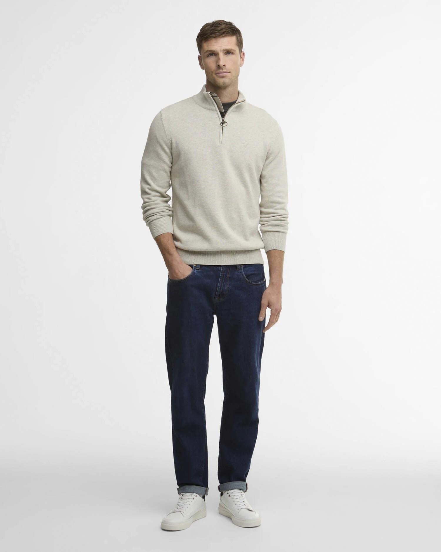 Barbour Genser Halfzip Bomull Lys Beige