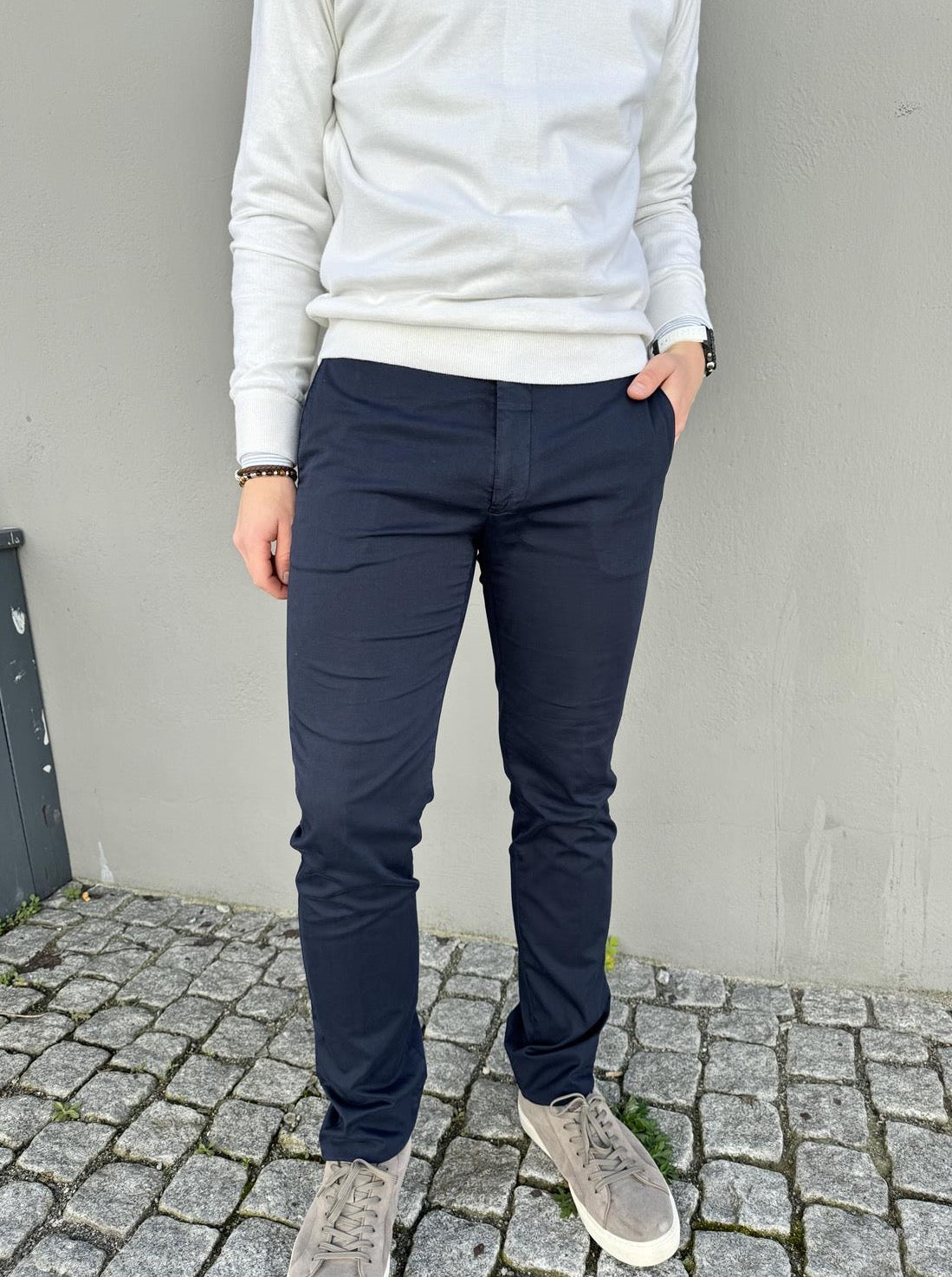 Berwich Chinos Vulcano Bomull/Silke Marine