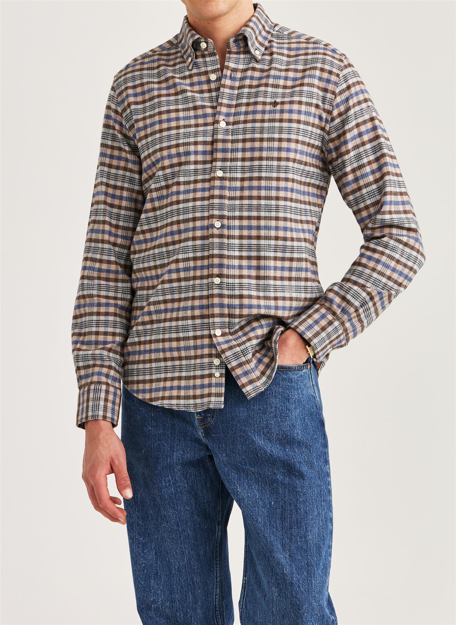 Morris Flanell Check Slim Fit Skjorte Rutet Brun