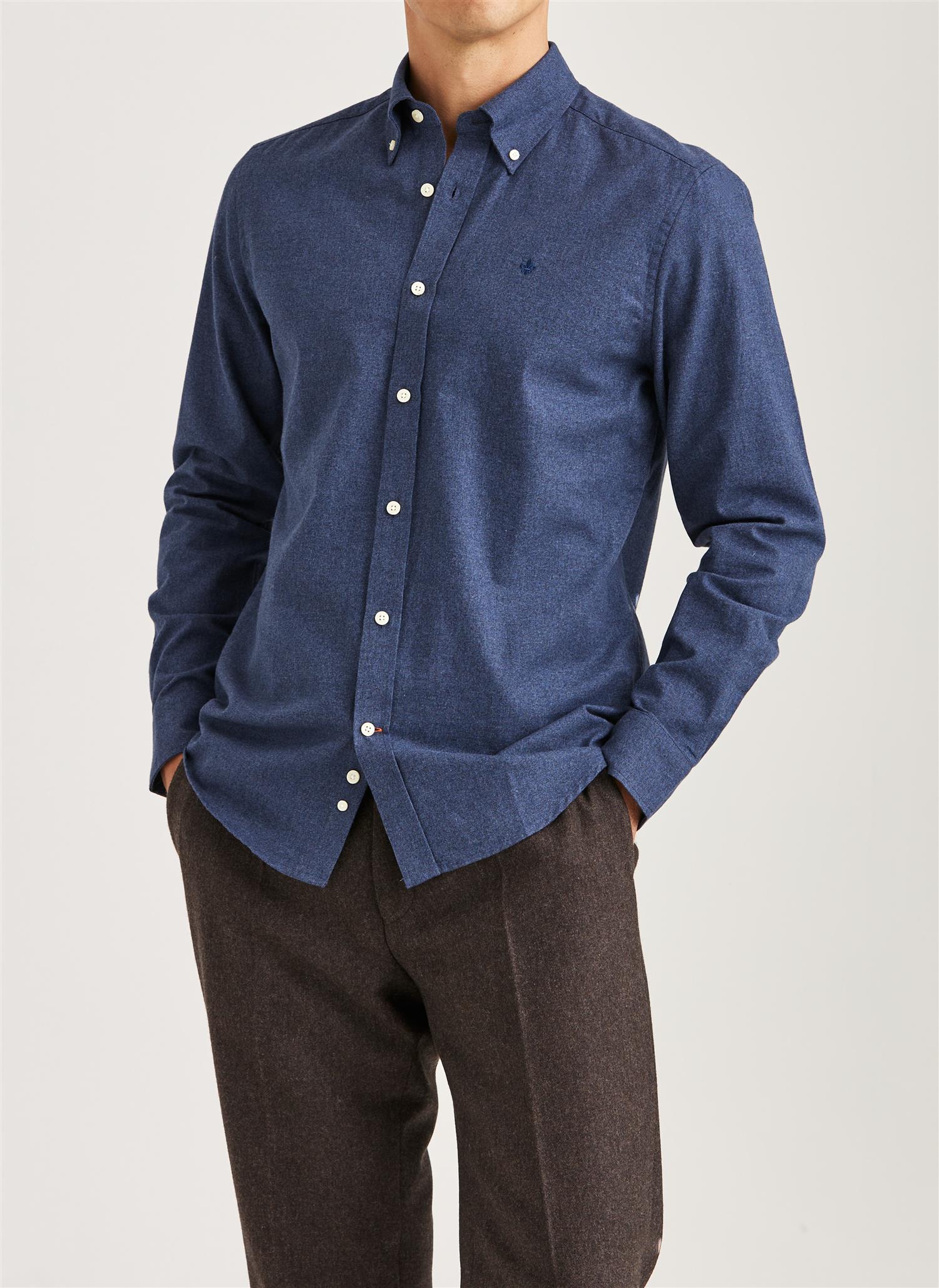 Morris Watts Flanell L/Erm Skjorte Marine