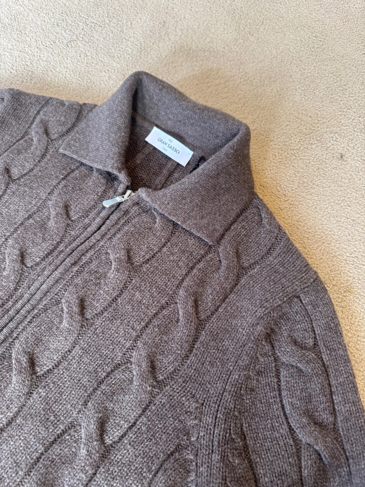 Gran Sasso Kabelstrikk Cardigan Merino/Kashmir Brun
