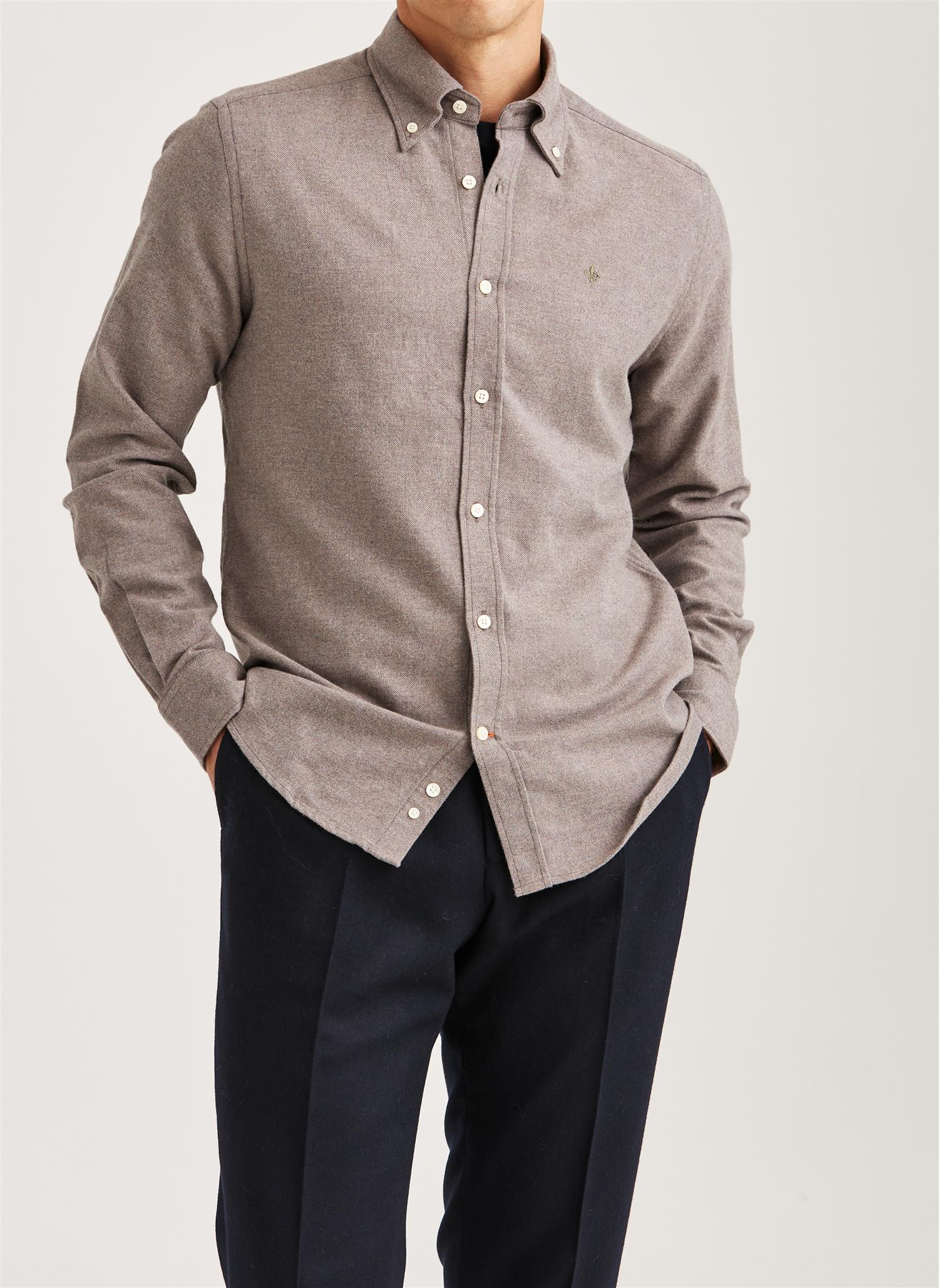 Morris Twill Flanell L/Erm Skjorte Brun