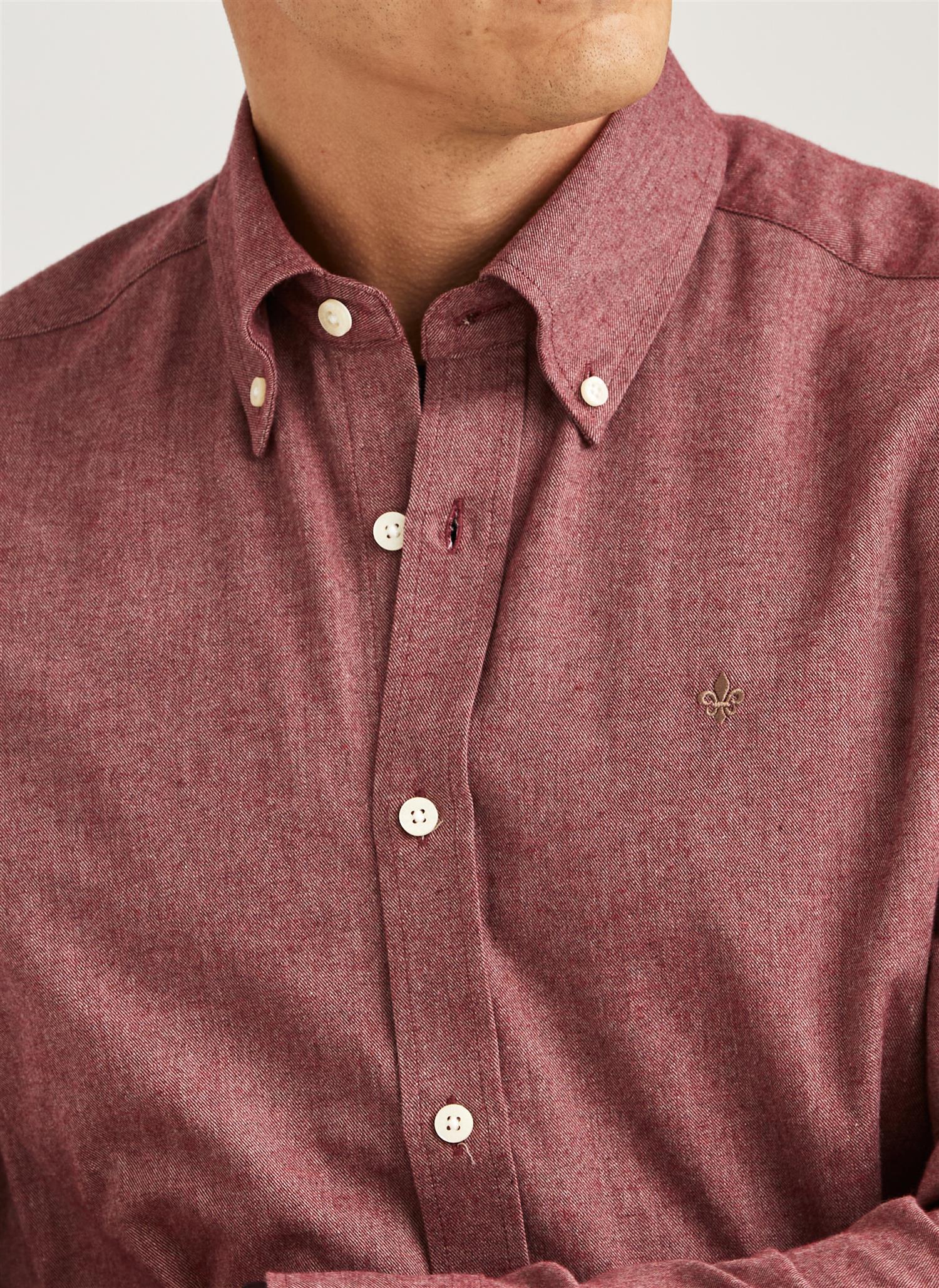 Morris Watts Flanell L/Erm Skjorte Vinrød