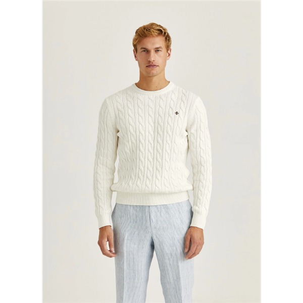 Morris Ethan Kabelstrikk Genser Kremhvit