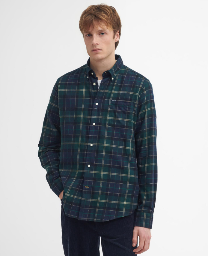 Barbour L/Erm Flanellskjorte Fortrose Ruter Grønn M/Gul