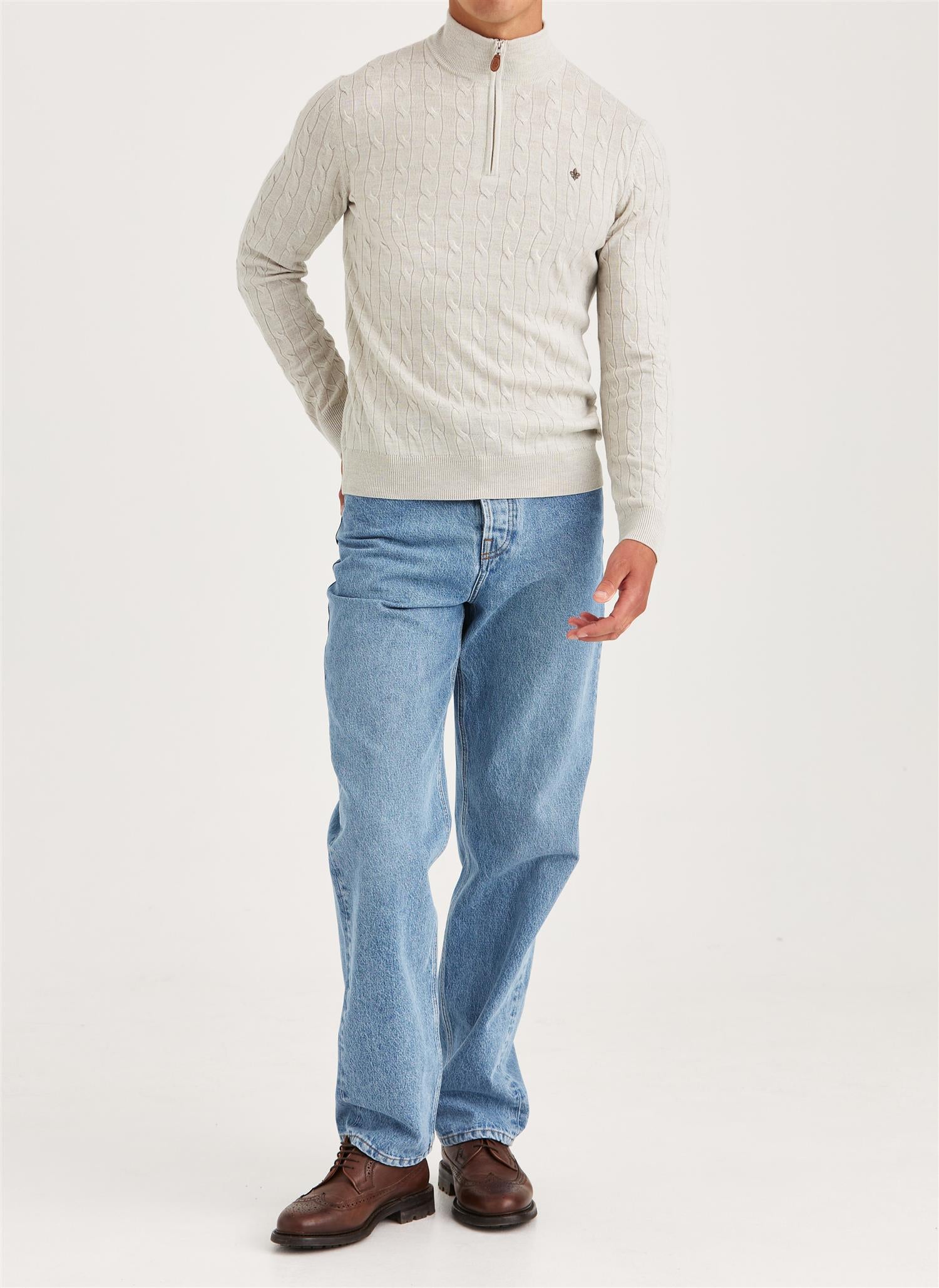 Morris Cable John Zip Merino Kremhvit