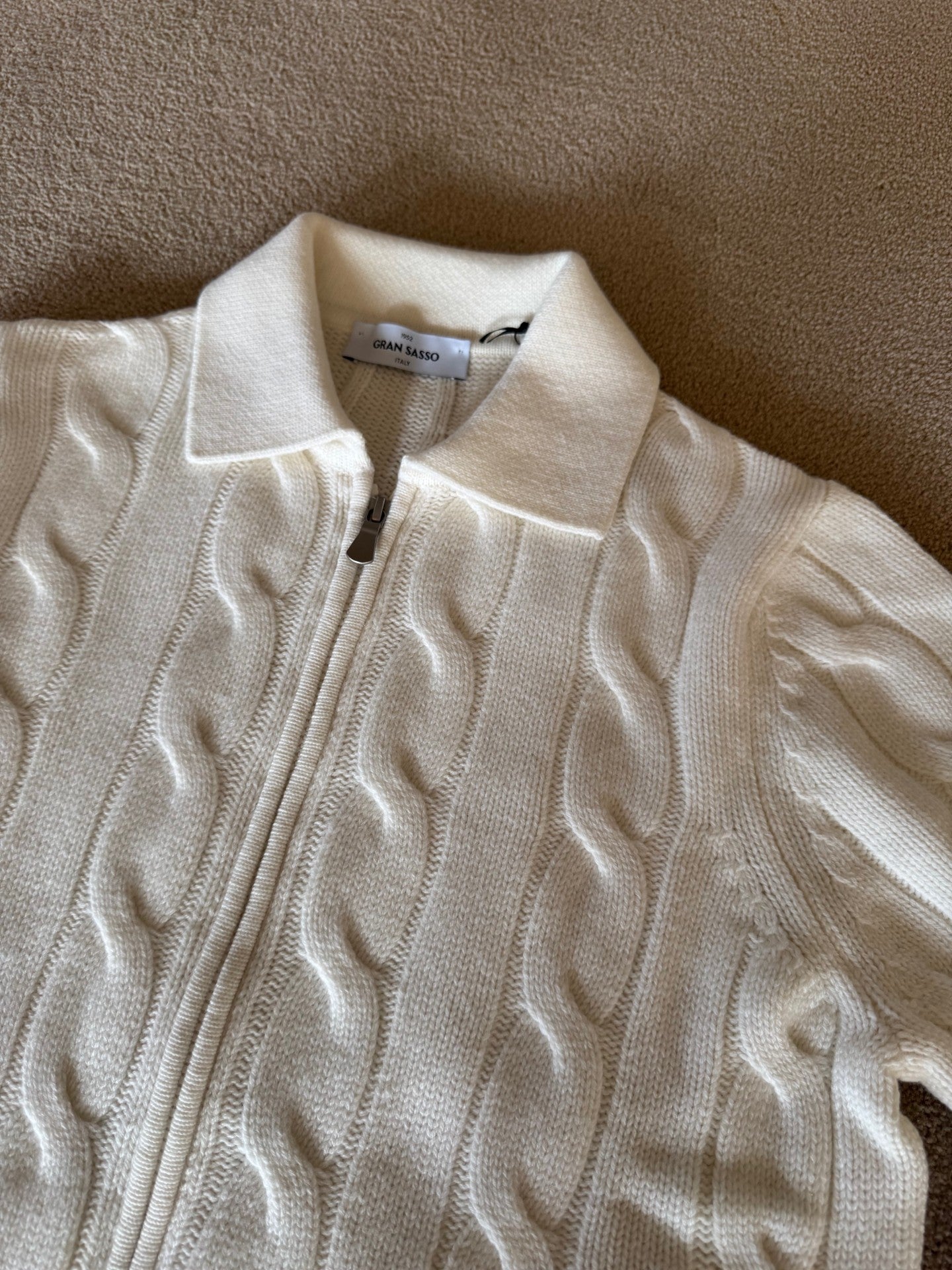 Gran Sasso Kabelstrikk Cardigan Merino/Kashmir Kremhvit