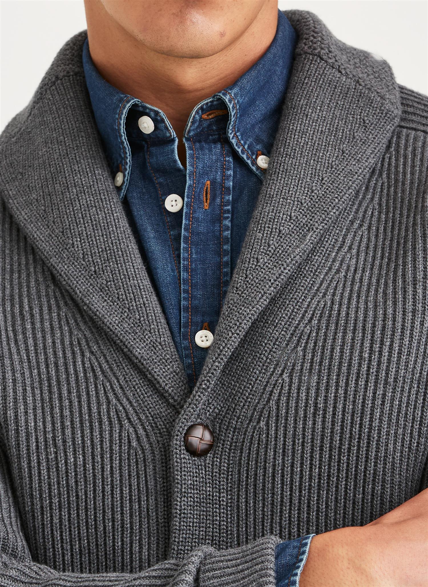 Morris Brayden Shwal Cardigan Bomull/Merino Grå