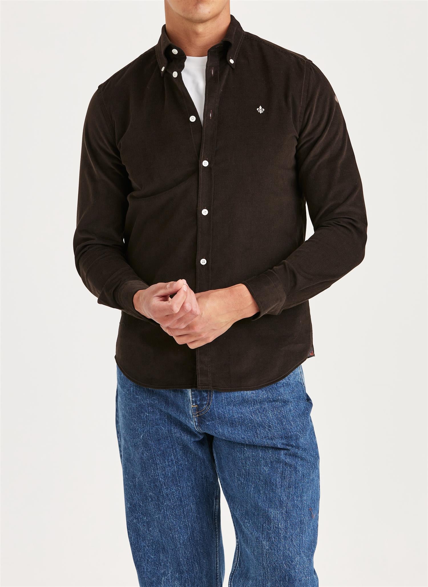 Morris Douglas Cord Shirt Slim Fit Brun