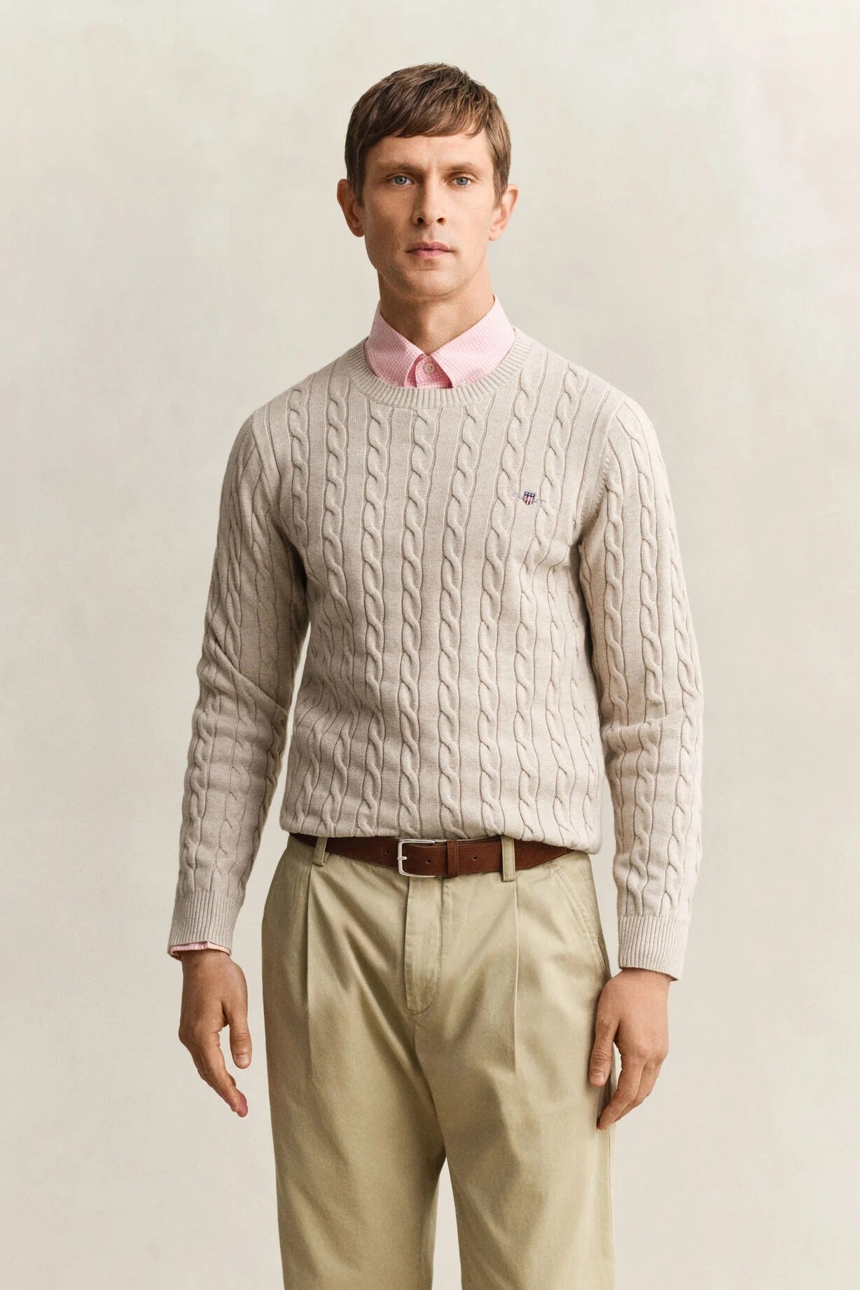 Gant R-Hals Kabelstrikket Genser Beige