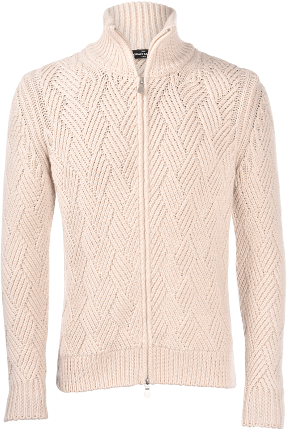 Gran Sasso Kashmir Cardigan Basketweave Kremfarget