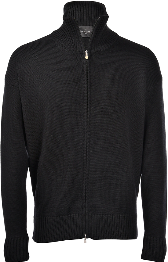 Gran Sasso Mock Neck Cardigan Merinoull Sort