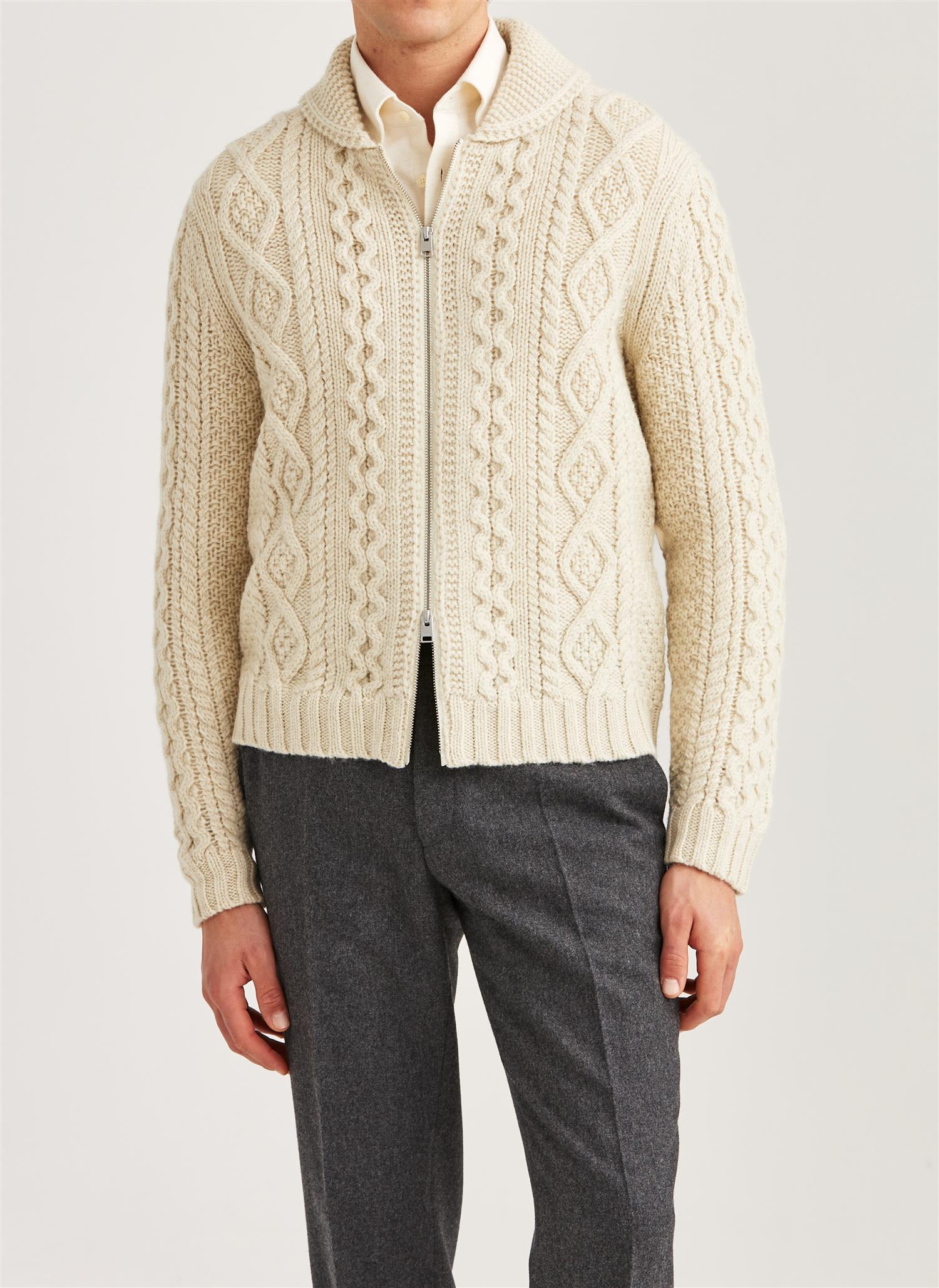 Morris Cornwall Cable Zip Jacket Ull Off White