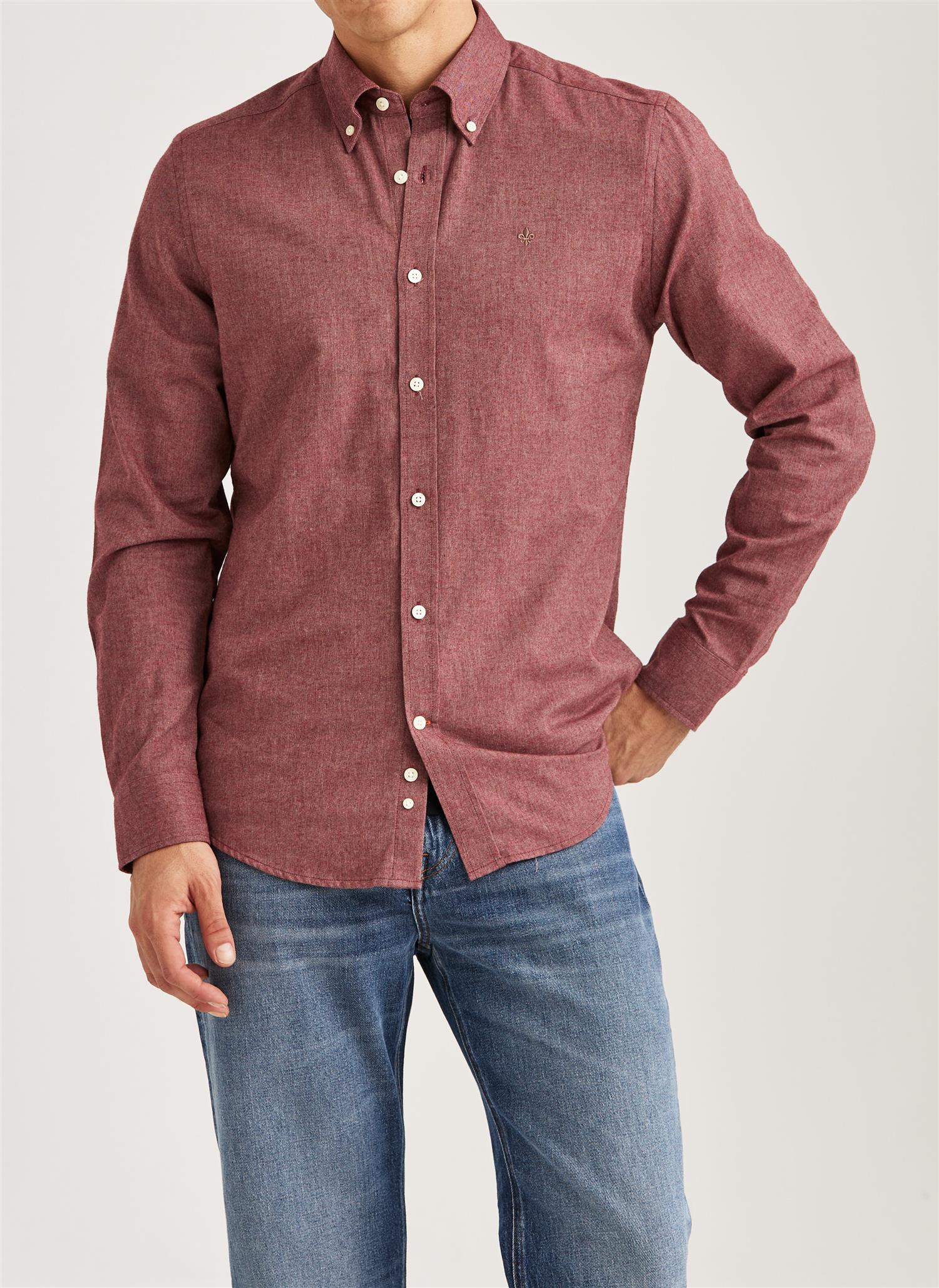 Morris Watts Flanell L/Erm Skjorte Vinrød