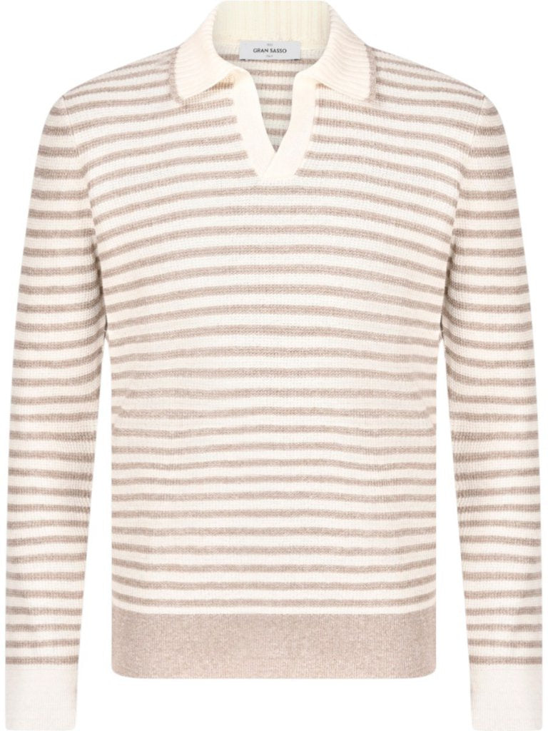 Gran Sasso L/Erm Pique M/Fransk Lin/Bomull Stripet Beige