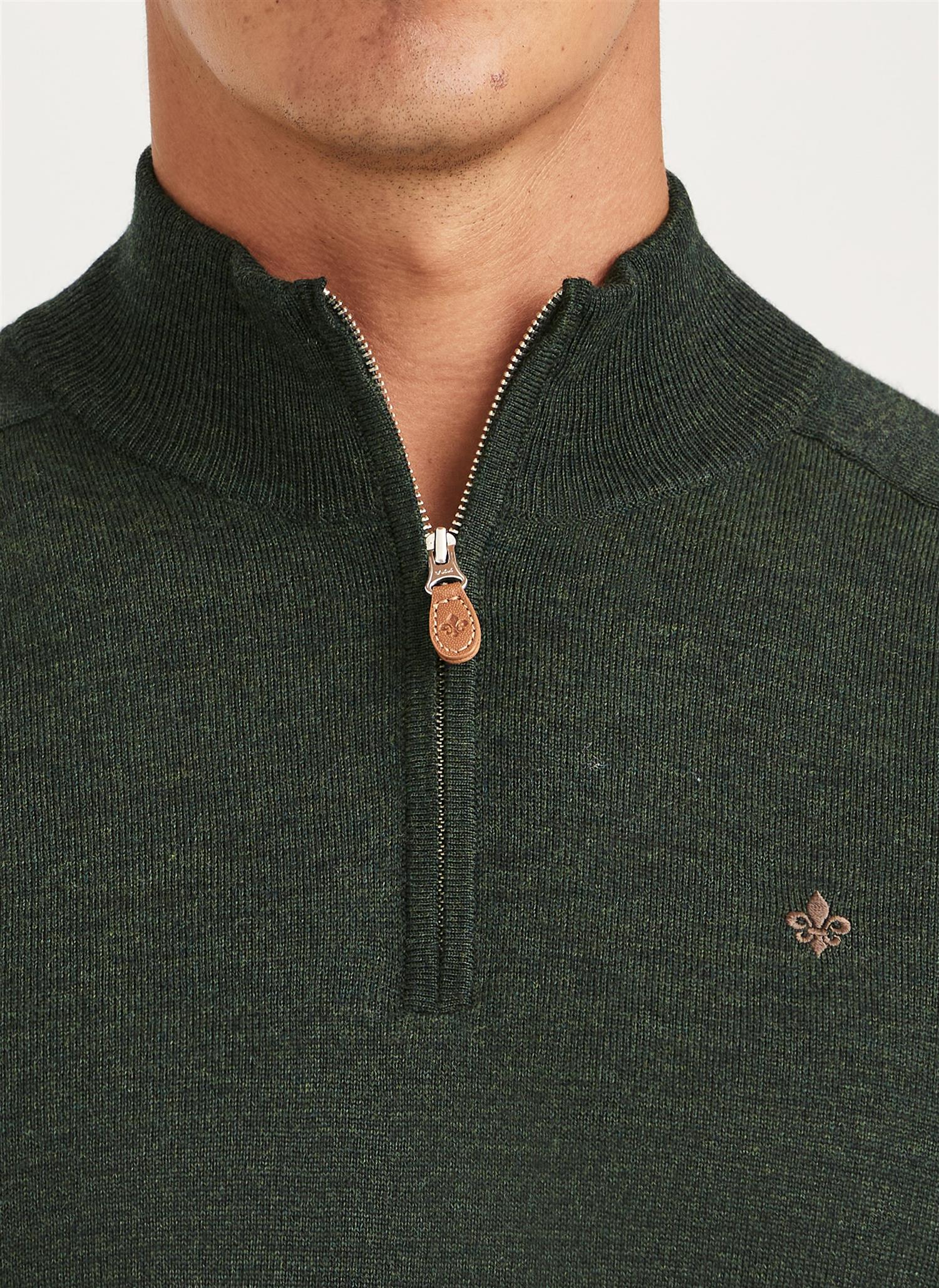 Morris John Zip Merinoull Olivengrønn