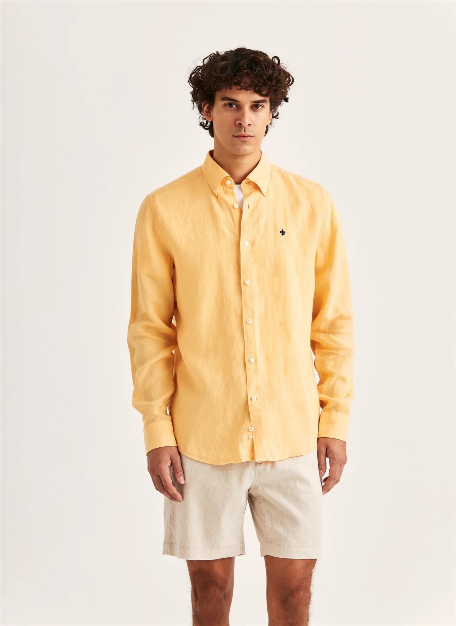 Morris Douglas L/Erm Skjorte Lin oransje