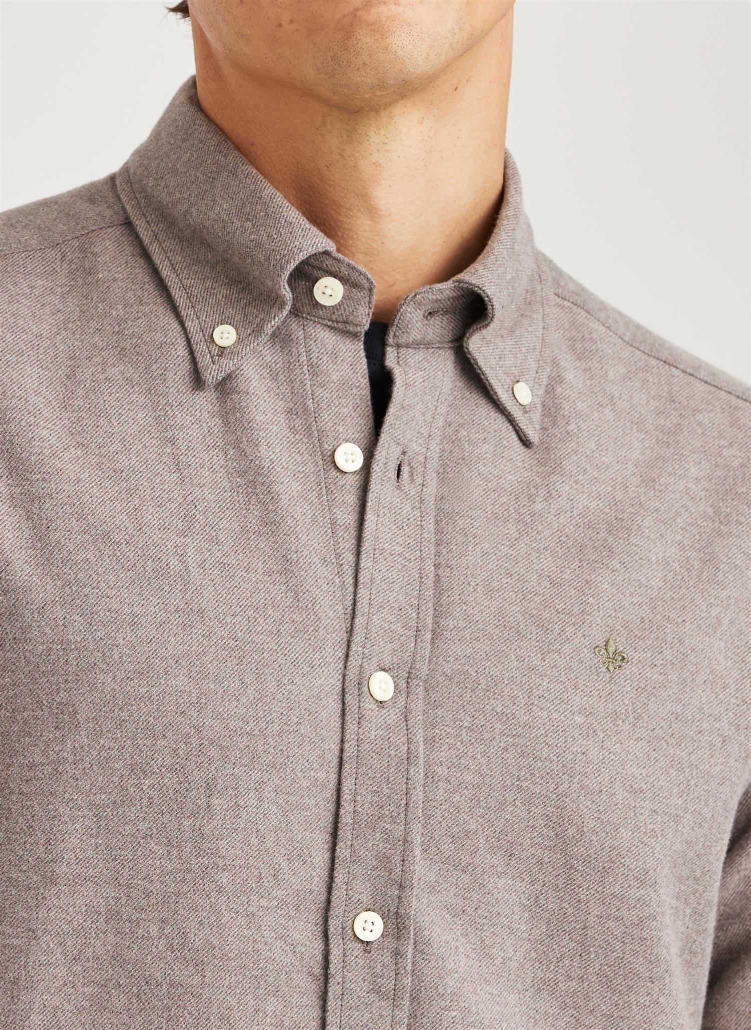 Morris Twill Flanell L/Erm Skjorte Brun