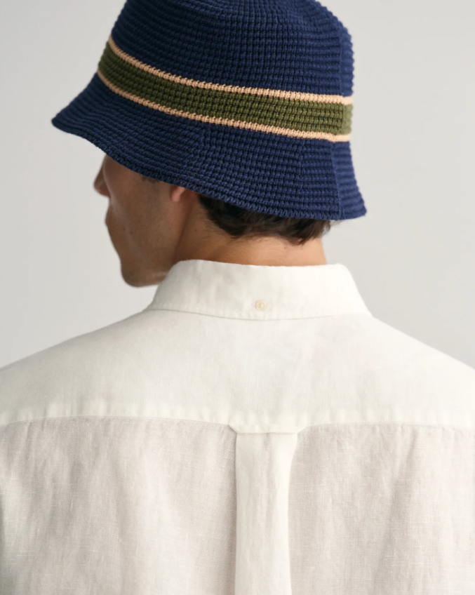 Gant Kort Ermet Lin Skjorte Hvit krage og øvre rygg