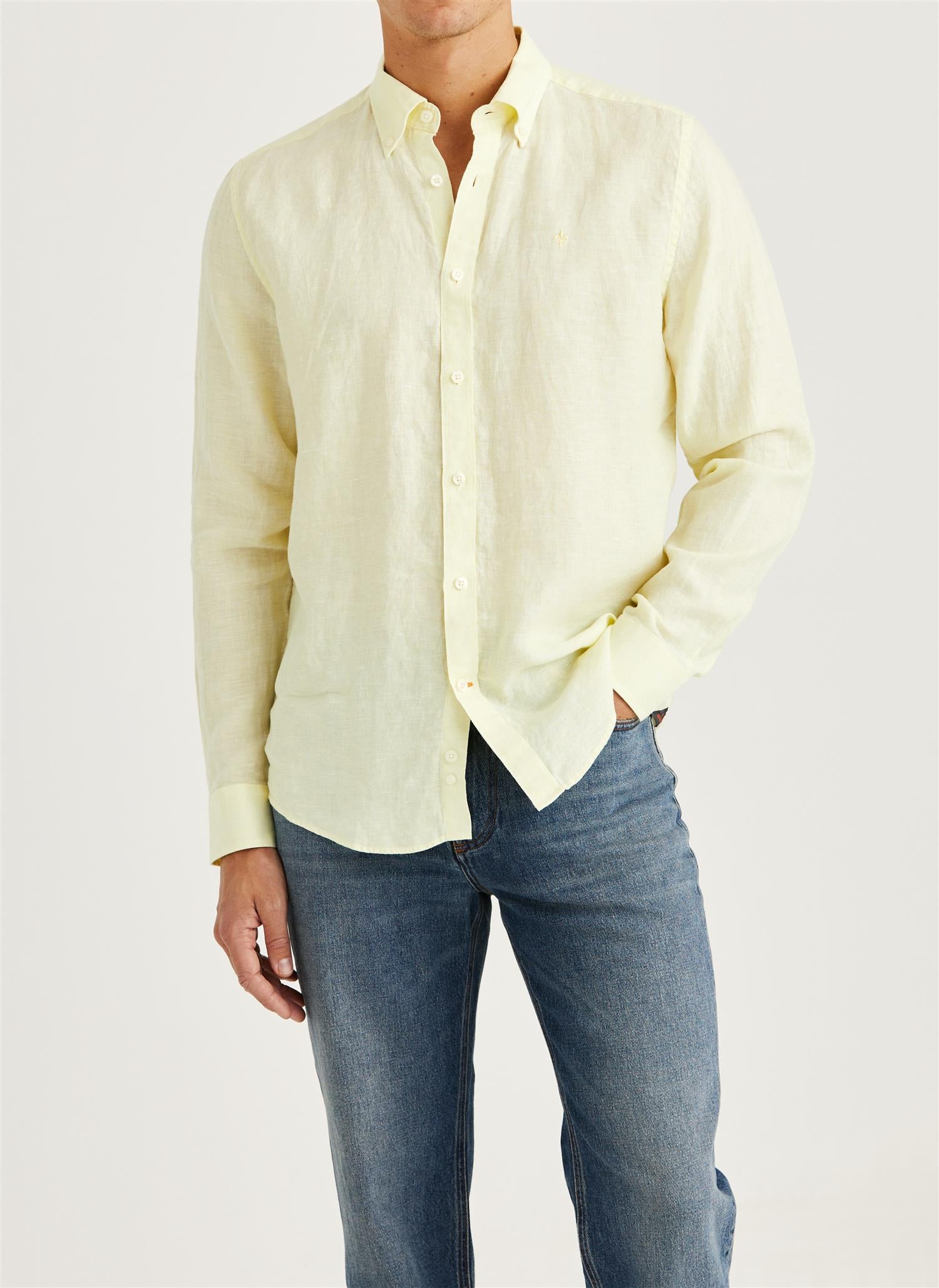 Morris Douglas L/Erm Skjorte Lin Gul