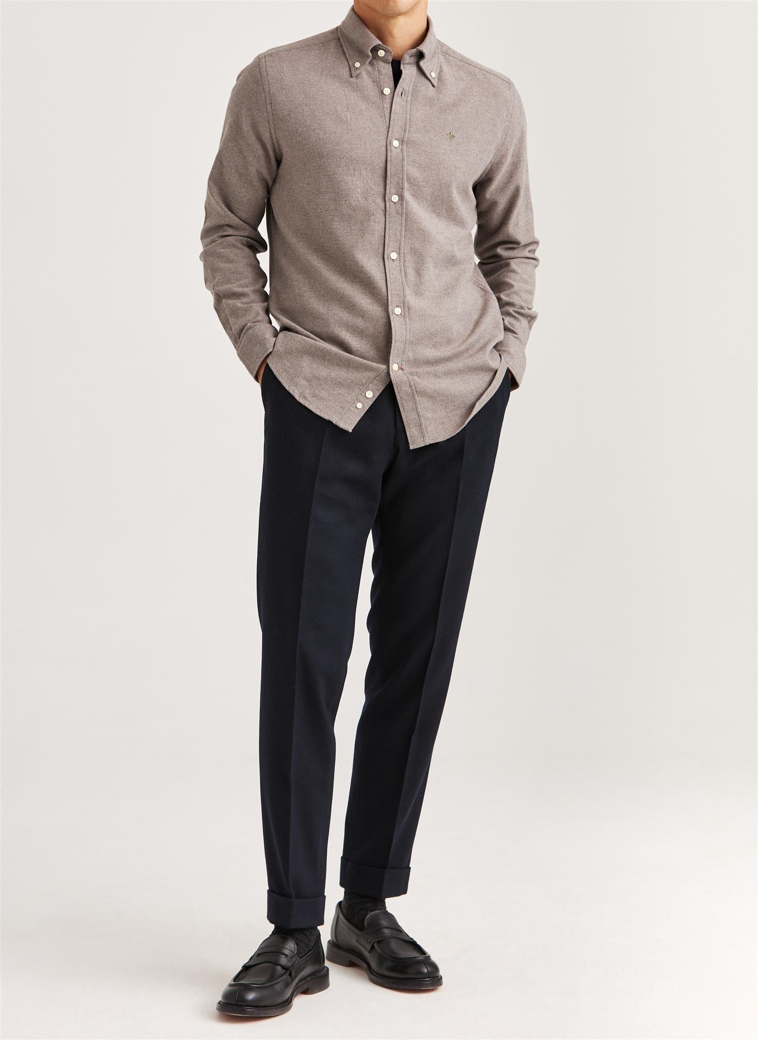 Morris Twill Flanell L/Erm Skjorte Brun