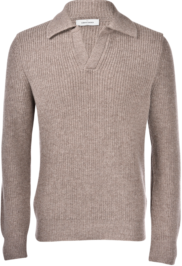 Gran Sasso Skipper Polo Fisherman's Rib Merino Varm Grå