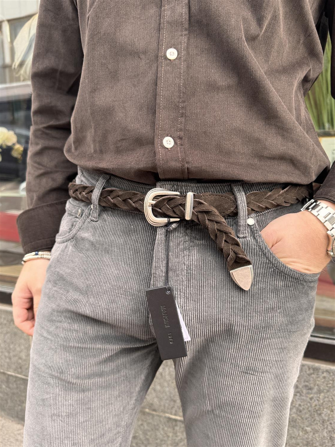 Mancini 1979 Belte Lær Brun Flettet