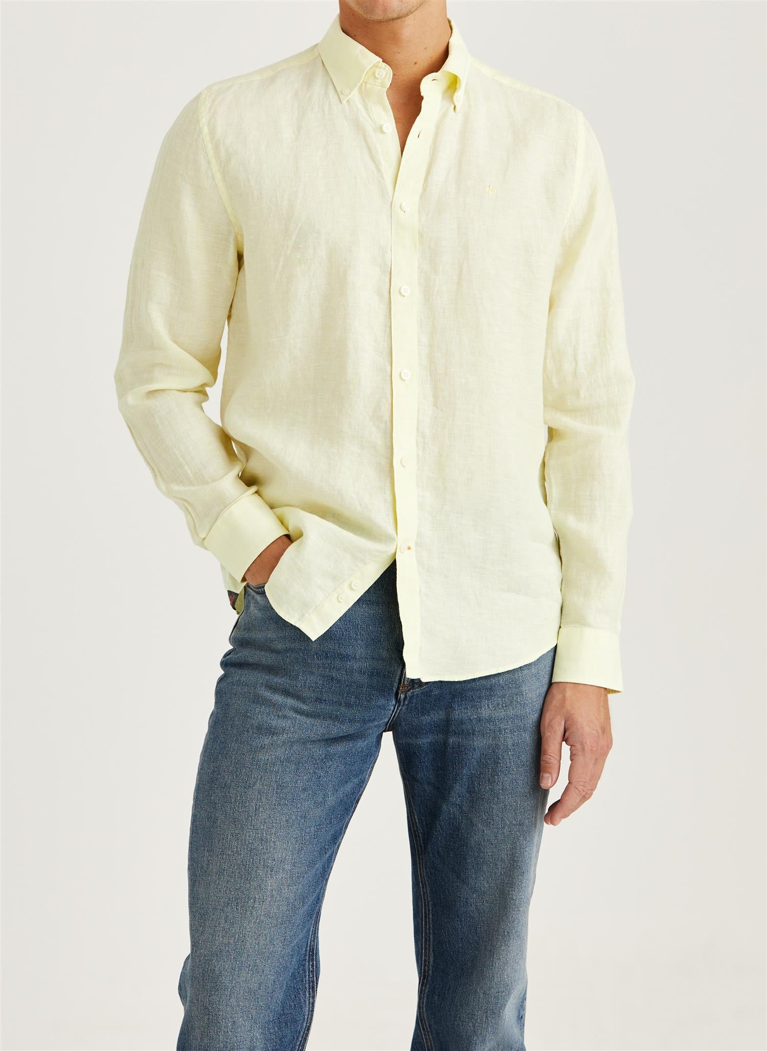 Morris Douglas L/Erm Skjorte Lin Gul